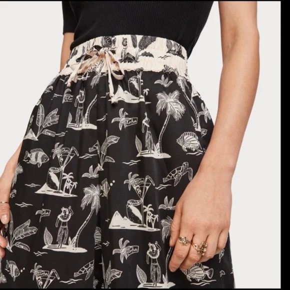 Scotch and Soda Wide Leg Pants Les Tropiques Black Cream Extra Small XS - Picture 3 of 12